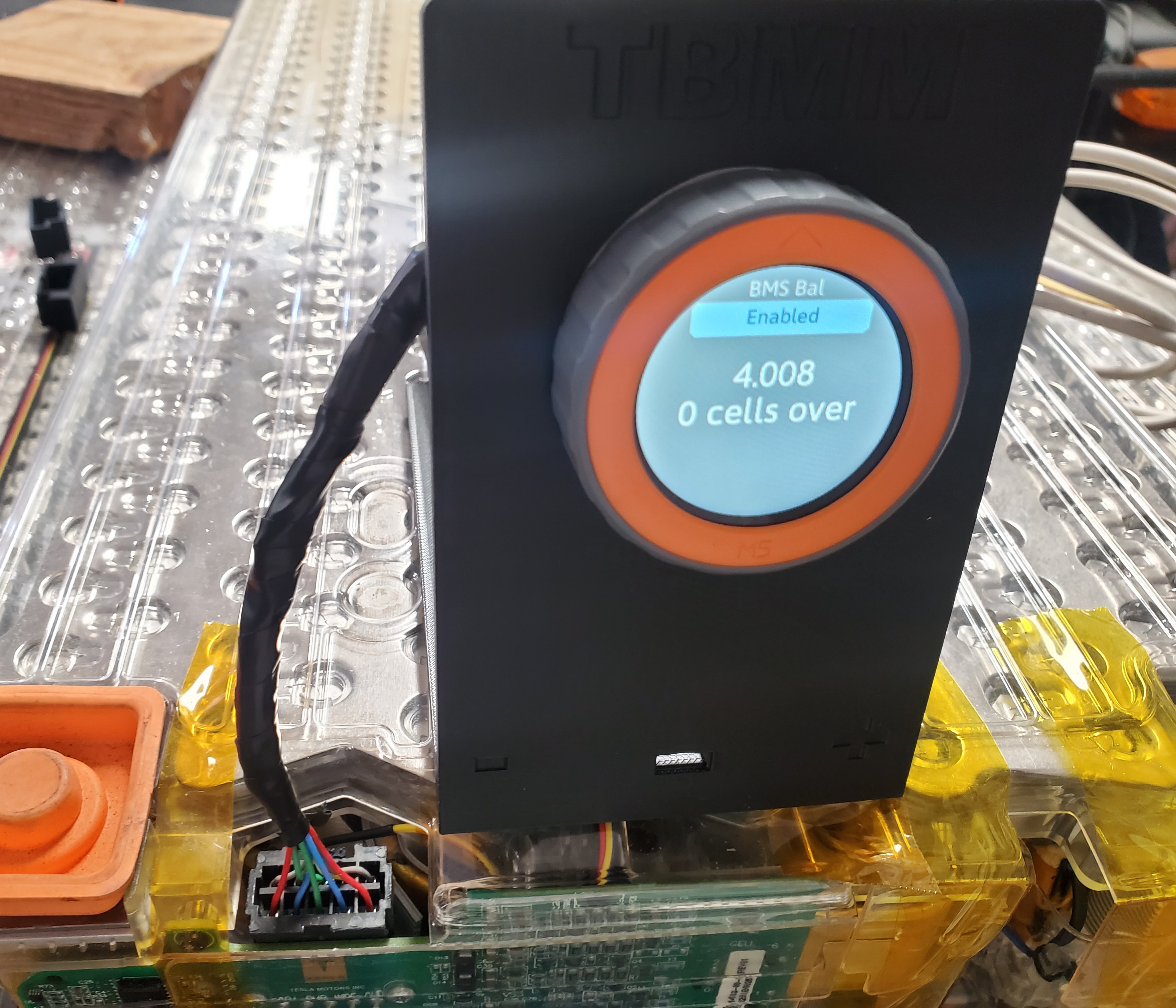 TBMM Tesla Battery Module Monitor connected to module